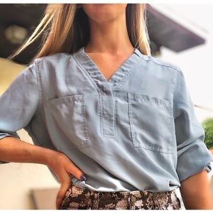 Nine West Pastel Blue Blouse Long Sleeve